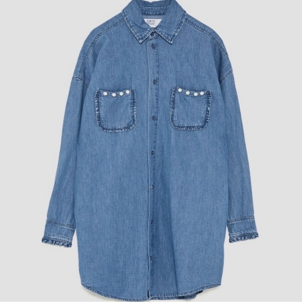 Zara Light Blue Denim Tunic Shirt